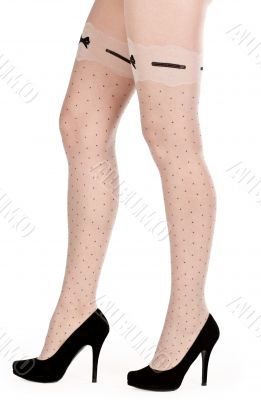 shapely female legs in pantyhose and shoes
