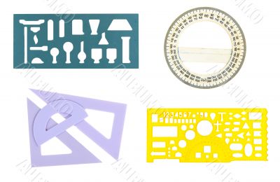 A collage of the school dileek and a protractor