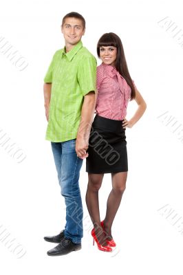 Full-length portrait of a pair of colored clothes isolated on wh