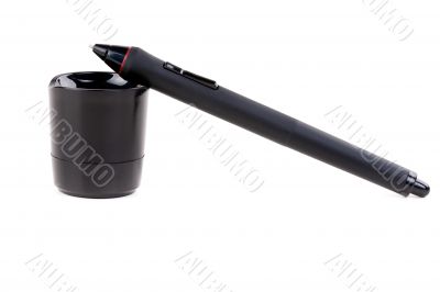 pen on the tablet on a stand in the studio