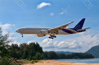 passenger aircraft over the beach