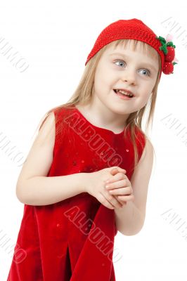 Portrait of a little girl in red dress