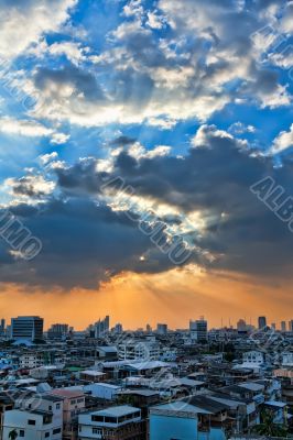 view of the city at sunset