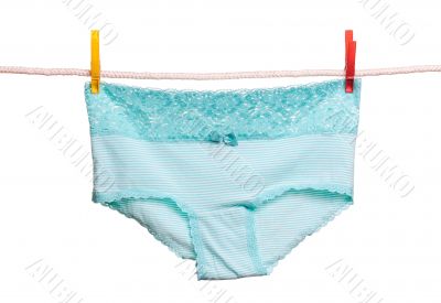 Striped briefs hanging on a clothesline