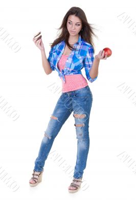 girl with red apple and a cake