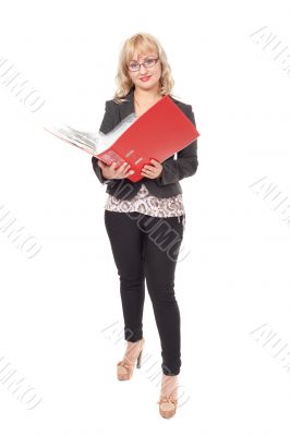 woman with red folder for documents