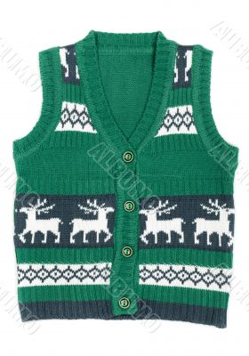 knitted vest with a Christmas ornament (with deer)