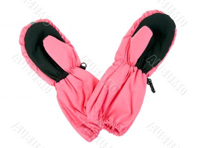A pair of pink children`s gloves