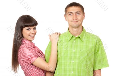 Funny couple in colored clothing