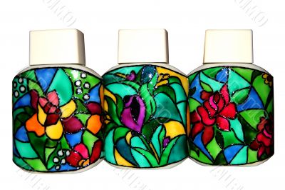 Bottles with stained glass patterns