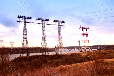 power lines on the background of the bridge.