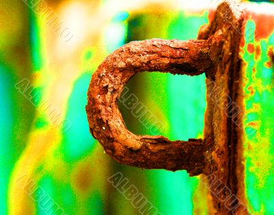 Peeling paint on rusted metal surface