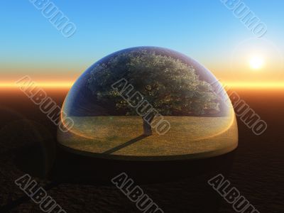 tree under glass dome