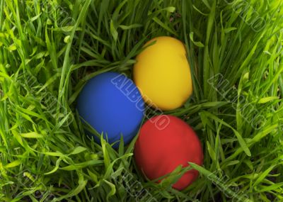 Easter eggs in the grass.