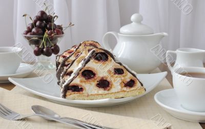 Cake with cherry chocolate with coconut