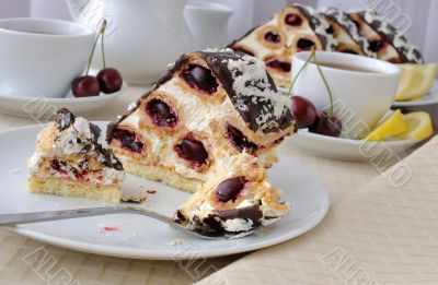 Cake with cherry chocolate with coconut