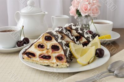 Cake with cherry chocolate with coconut