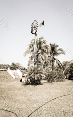 Vintage Windmill on the field 