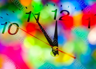 Clock and Christmas background.