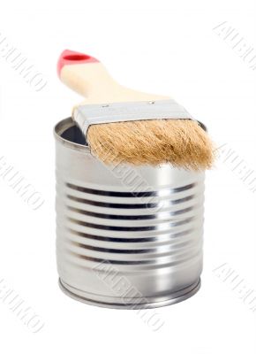 Tin paint and paint brush 