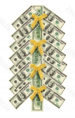 Christmas tree made of dollar bills