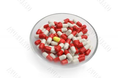 Red and white capsules 