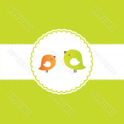 Cute greetings card with birds on a swing