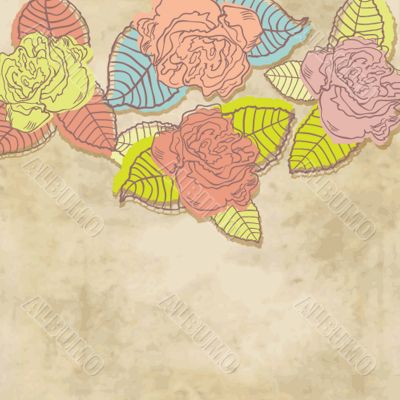 Vintage greeting card with hand drawn flowers