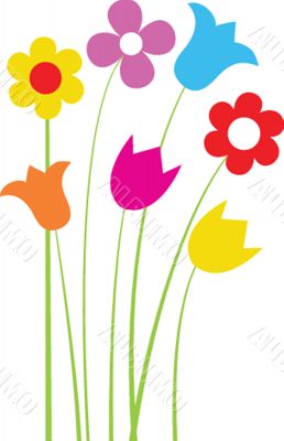 Bright greetings card with flowers and buttons