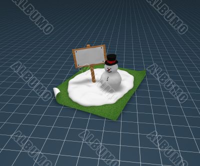snowman and blank sign