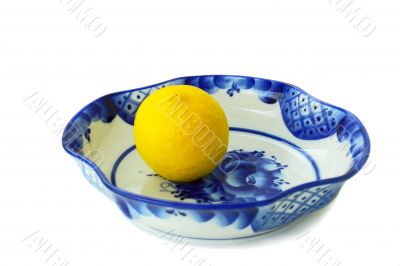 Vase ceramic in Gzhel style for candies and fruit on a white bac