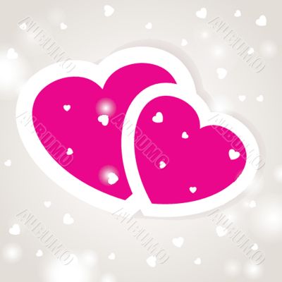 Cute vector background with two pink hearts