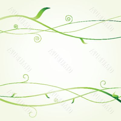 Green leaves and butterflies. Ecological vector