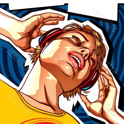 Girl with headphones template