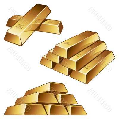 Gold bars on white background