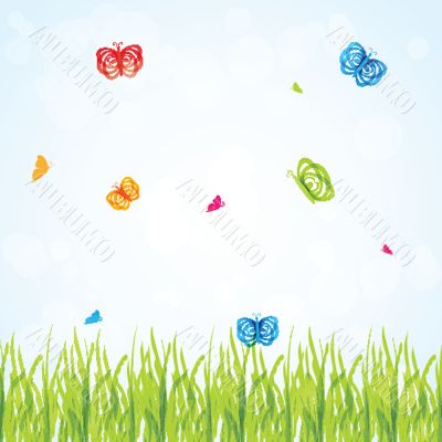 Various vector butterflies on  background