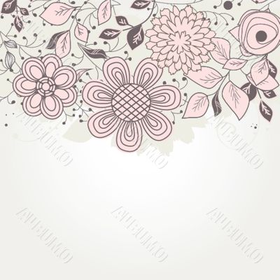 Vintage floral card with handdrawn flowers