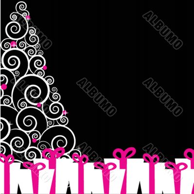 Vintage greeting card with  christmas tree