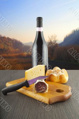 Sausage, cheese and wine