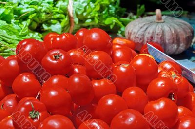 Group of tomatoes in rural kitchen