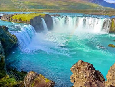 River and Wide waterfall in Iceland