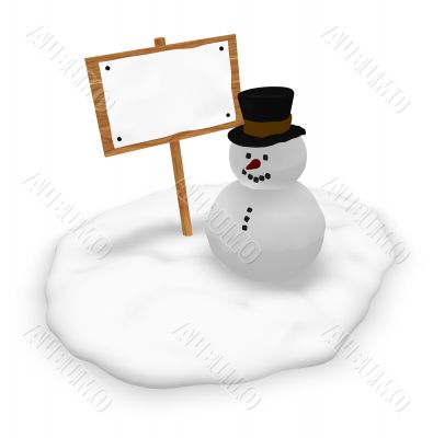 snowman and blank sign