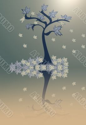 Abstraction  tree with leaves  on a yellow-grey background