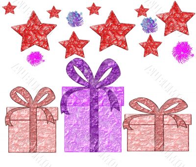 Festive background with gifts, stars and banger