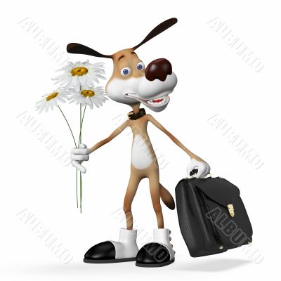 Illustration a dog with flowers.