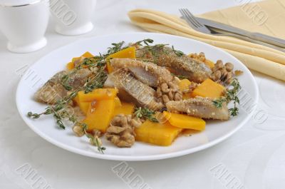 Herring in breadcrumbs with pumpkin