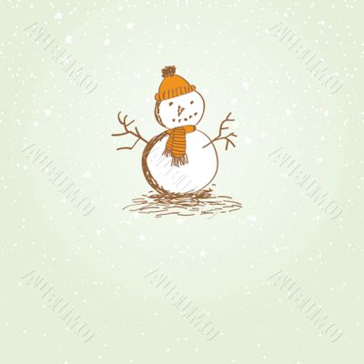 Cute vintage christmas card with snowman