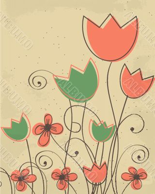 Decorative background with Tulips flowers