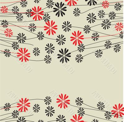 Bright greetings card with flowers and buttons