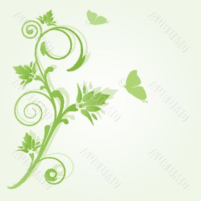 Abstract background with green flowers